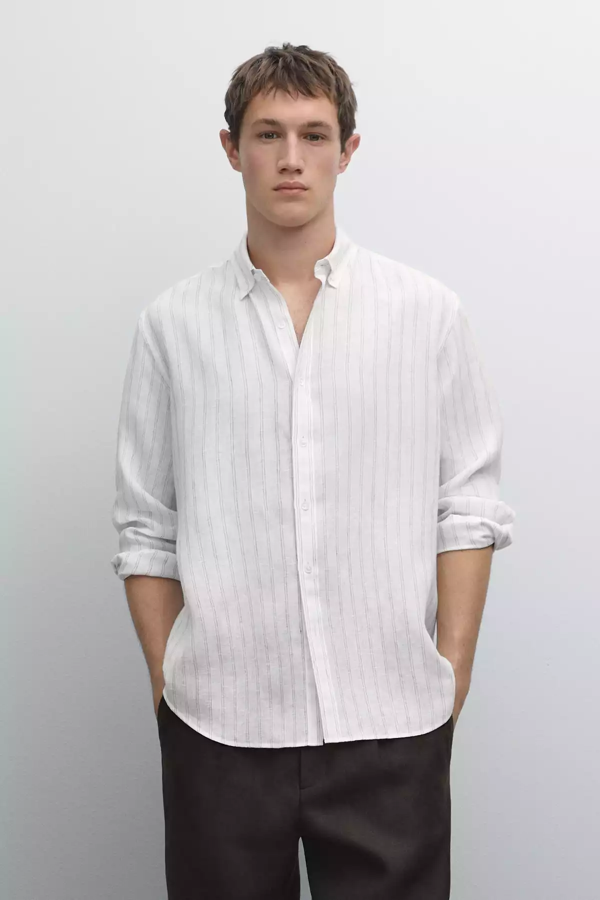 پیراهن متناسب کتان راهراه برند Massimo Dutti کد 1757751910