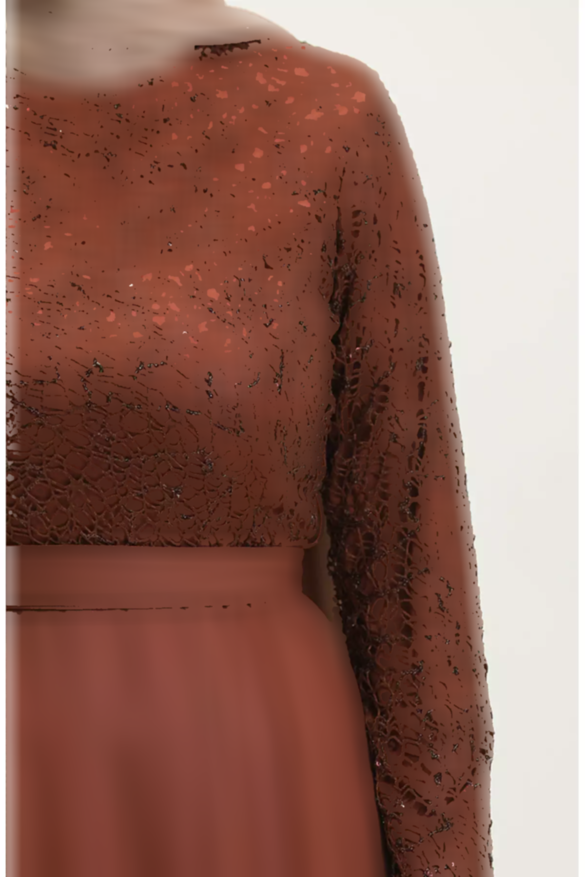 لباس مجلسی توری قهوهای کمربند دار برند sefamerve کد 1758127882