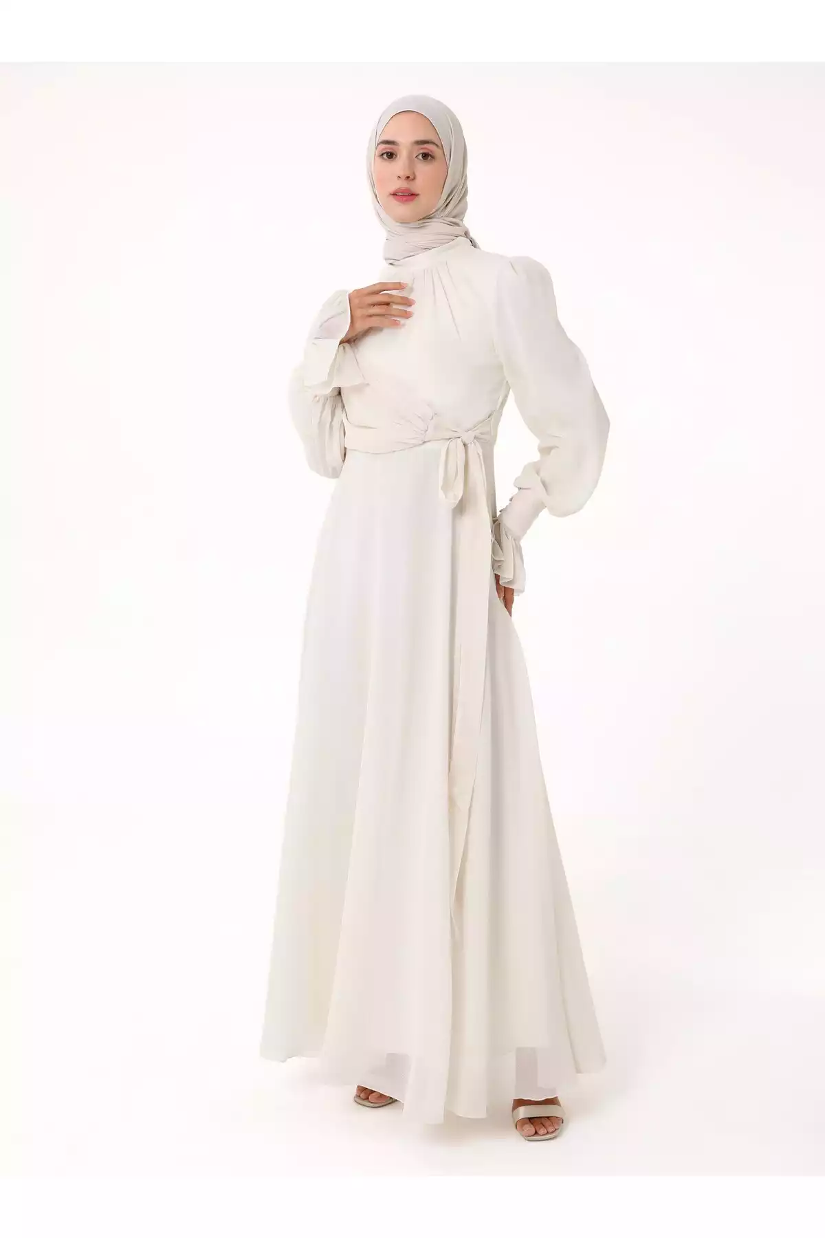 لباس مجلسی پوشیده شیفون شیری یوریو برند Refka کد 1758121866