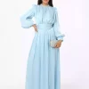 لباس مجلسی پوشیده ساده ابریشم آبی یوریو برند Refka کد 1758121872