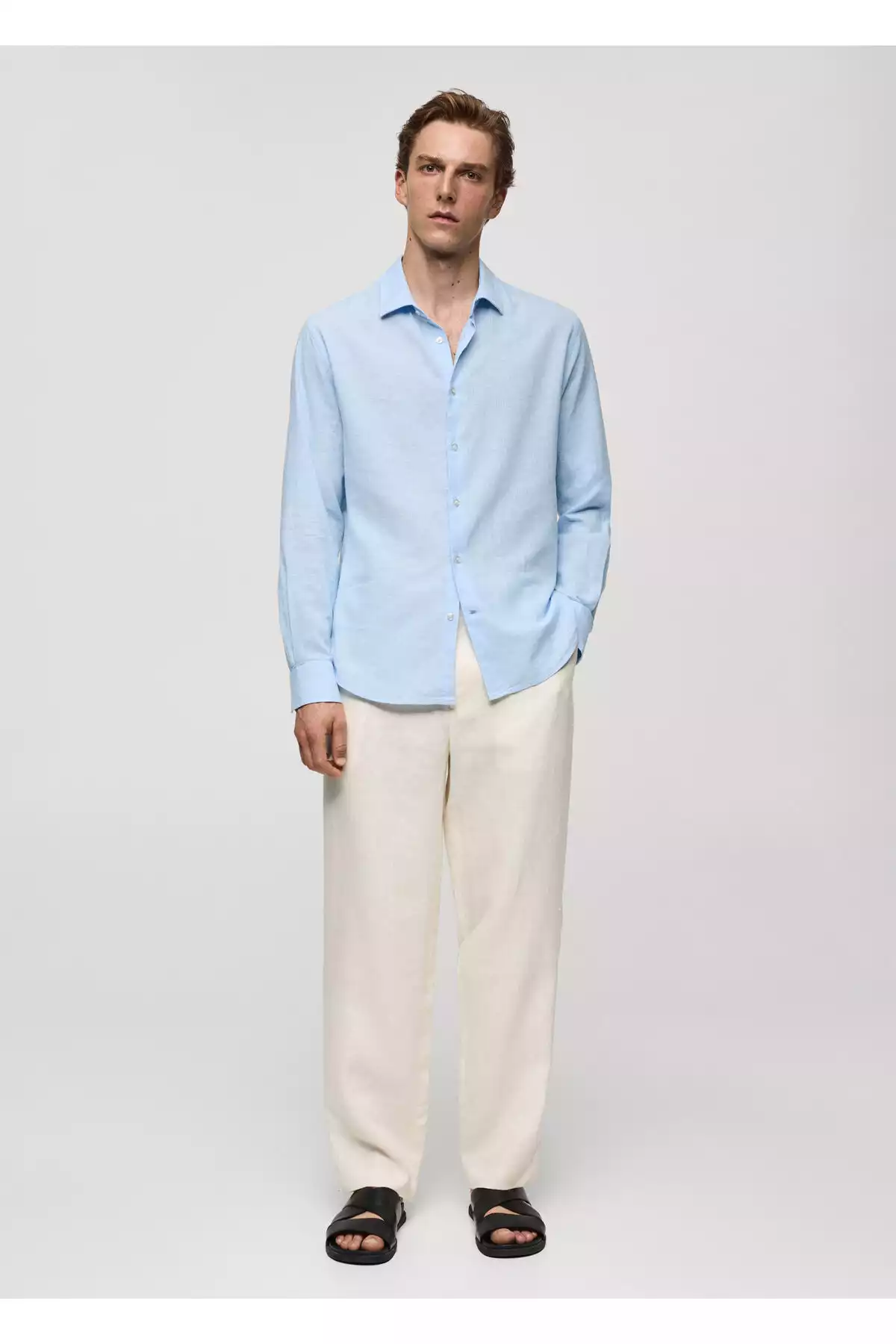 پیراهن آبی آسمانی مردانه برند MANGO کد 1757752149