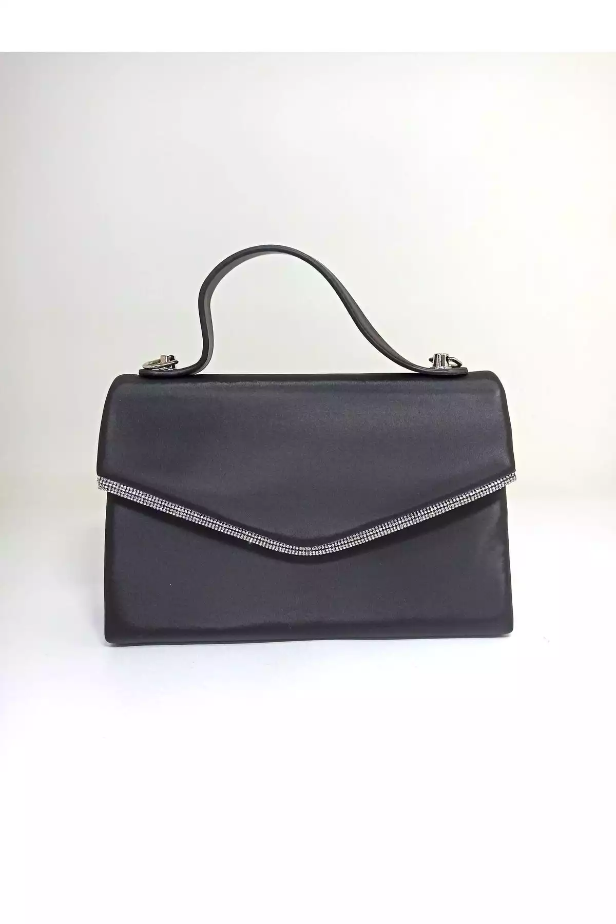 کیف مجلسی اکسسوار دار ساتن سنگی نقره مشکی زنانه برند dizaynbag کد 1758390665