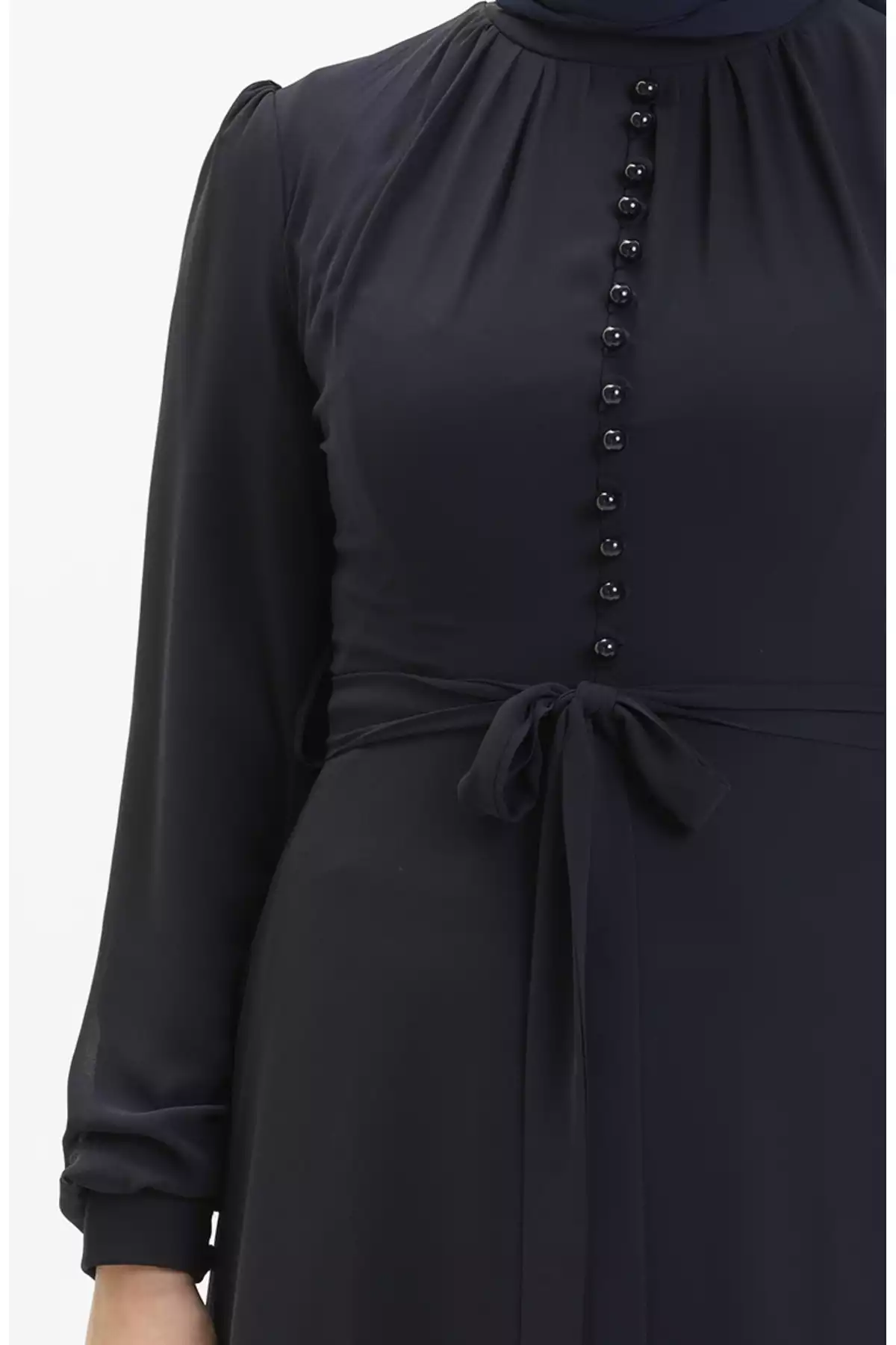 لباس مجلسی شیفون دکمه دار سرمه ای برند sefamerve کد 1758126664