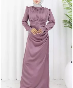 لباس مجلسی ساتن پیله دار رنگ گل رز برند sefamerve کد 1758124266