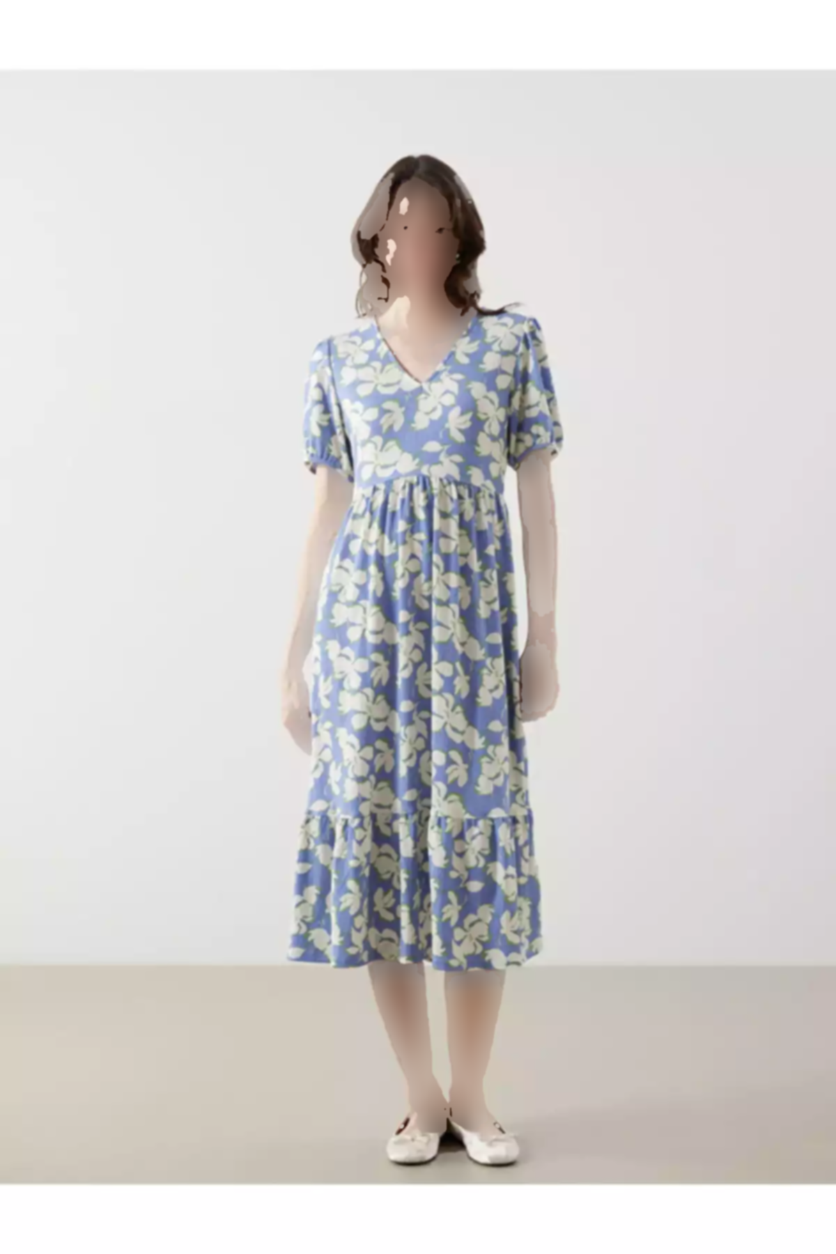 پیراهن گلدار یقه هفت آبی زنانه برند LC Waikiki کد 1759254731