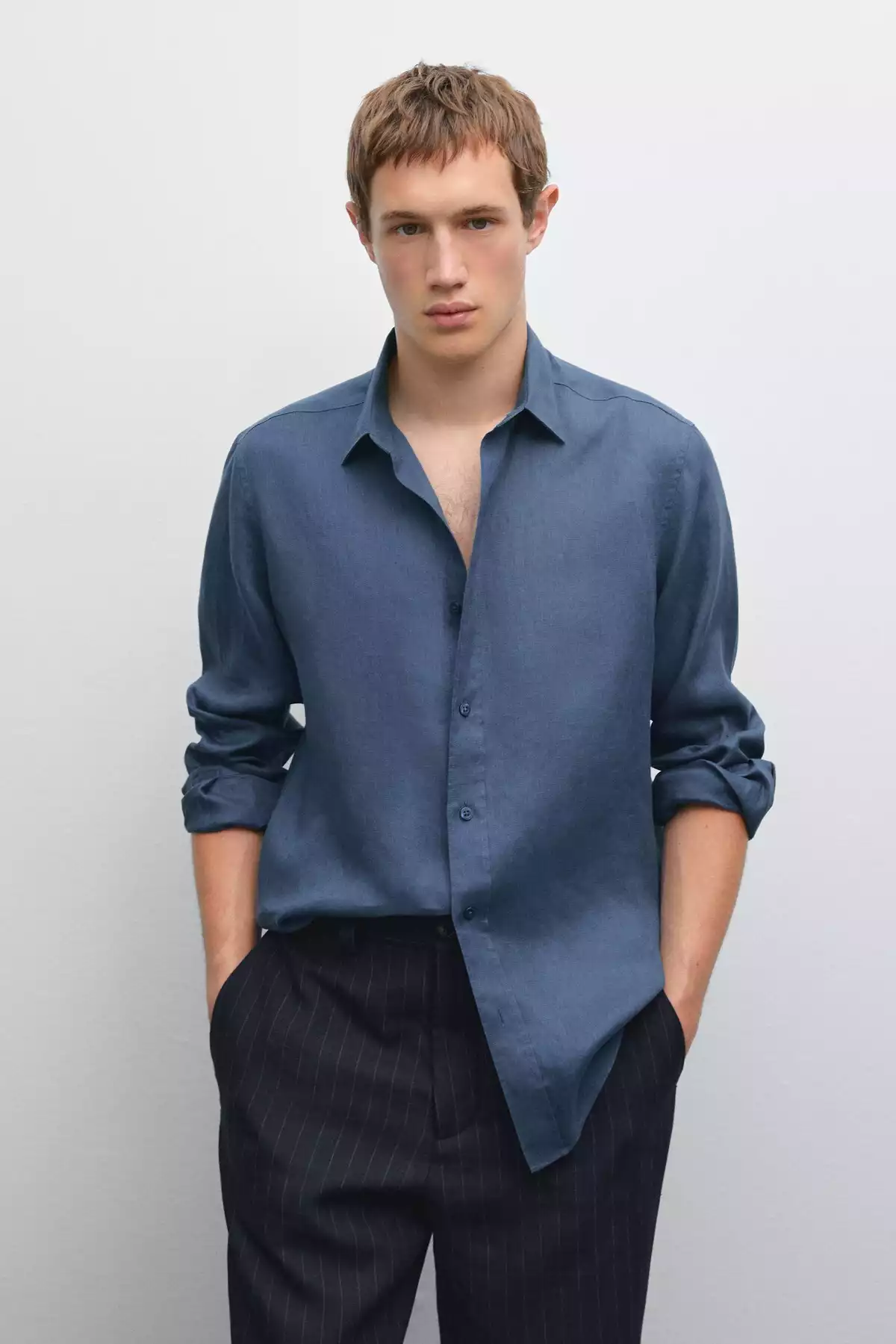 پیراهن اسلیم فیت 100کتان برند Massimo Dutti کد 1757748908