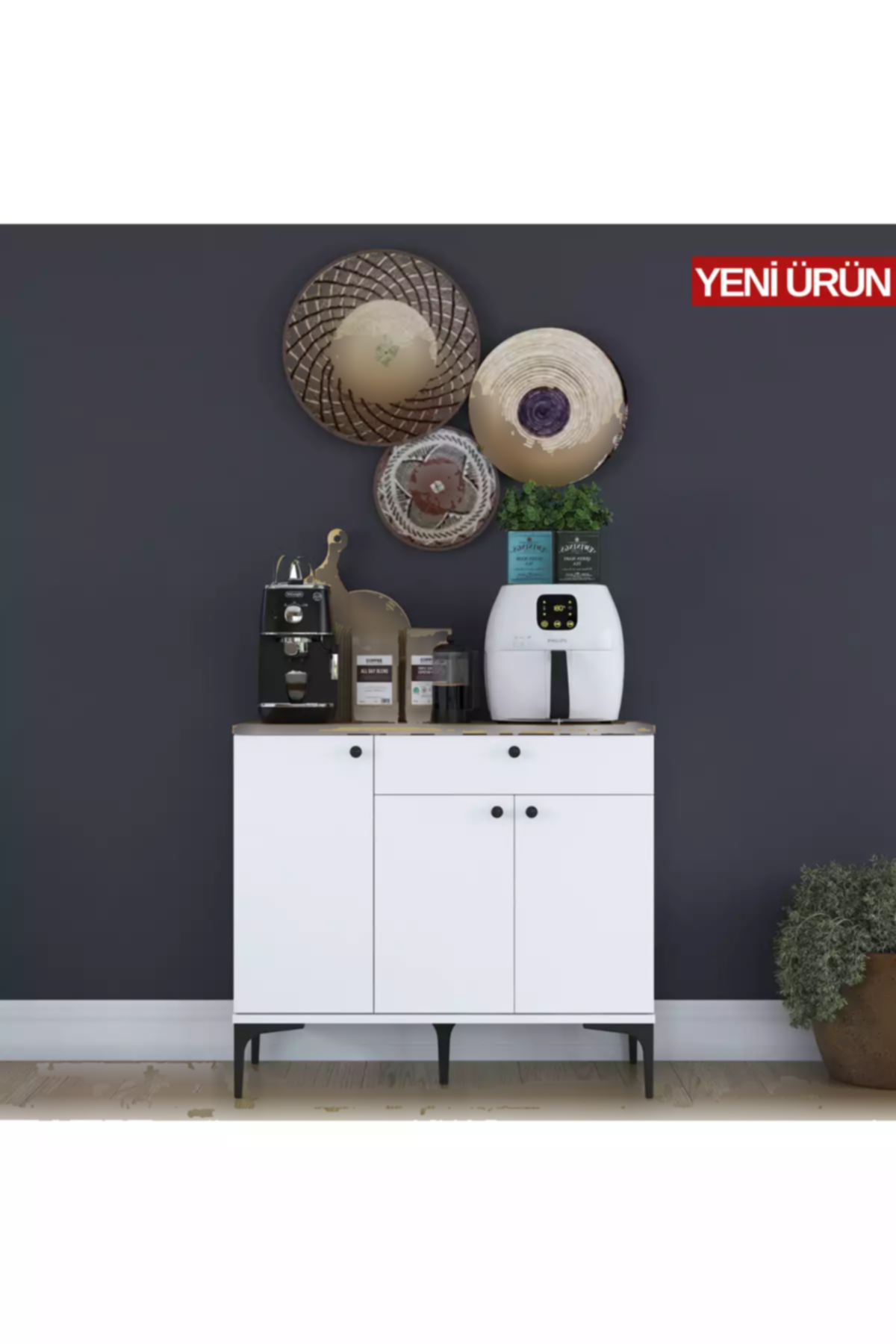 سبد کابینت کمد آشپزخانه گوشه ای درخت گردو 1کشودار 3دربدار 4قهوه سفید چند کاربردی برند Rani Mobilya کد 1758001267