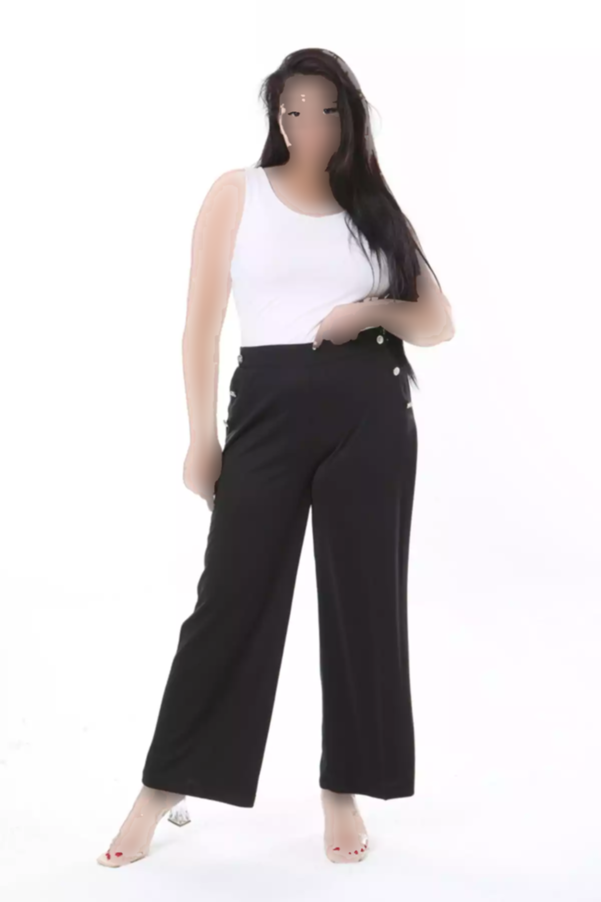 جیب دار دور کمر گشاد کشی عقب سایز بزرگ شلوار مشکی زنانه برند Şans کد 1757954465