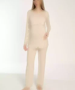 ست لباس راحتی بارداری آستین بلند بژ برند Miss Dünya Lissa کد 1756971670