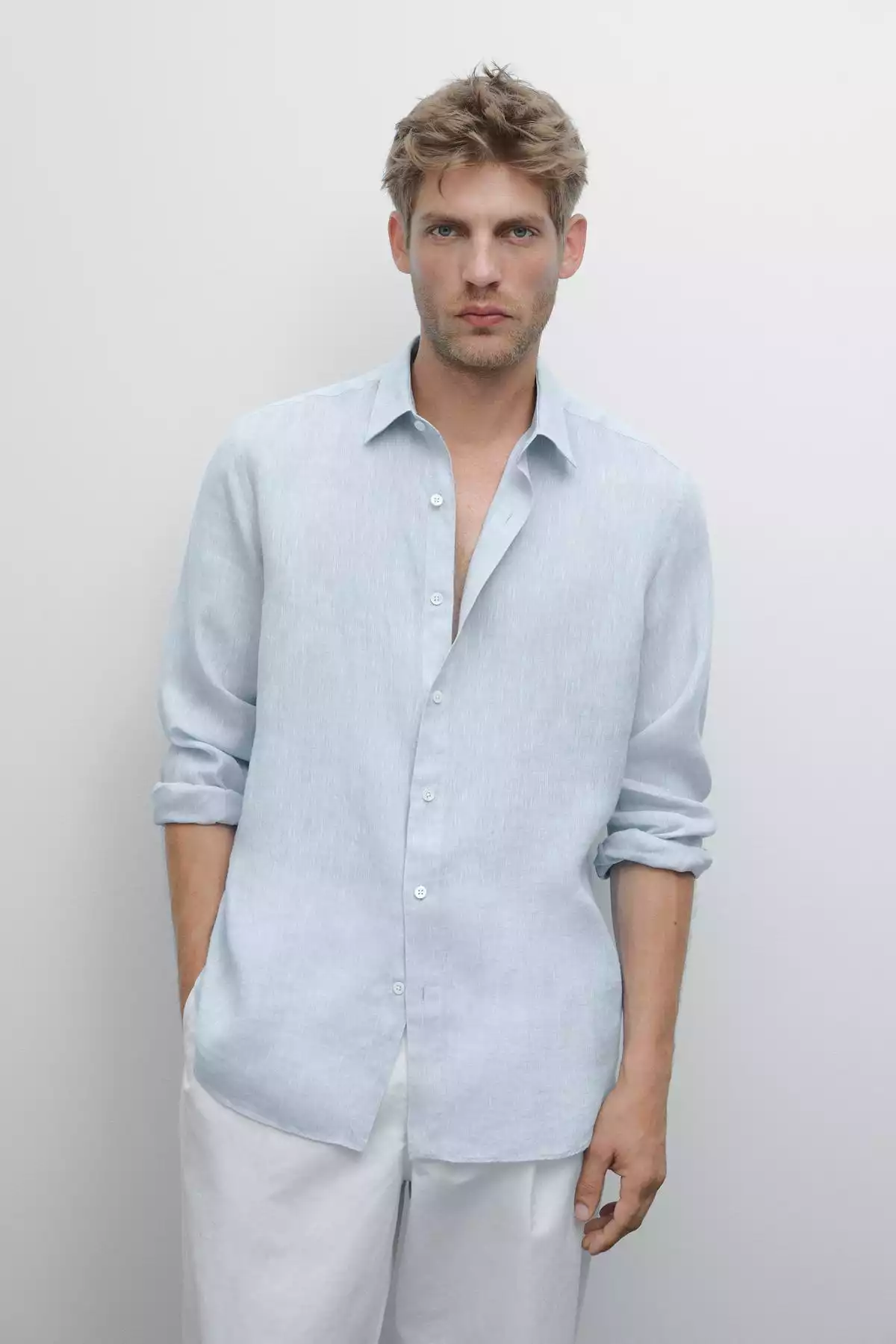 پیراهن اسلیم فیت 100کتان برند Massimo Dutti کد 1757751671