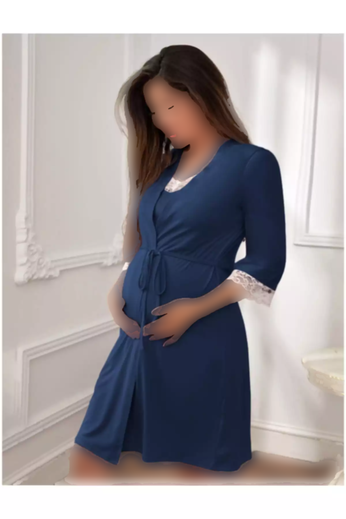 ست لباس شب بلند و گشاد طرح توری بنددار بارداری برند Miss Dünya Lissa کد 1758057723