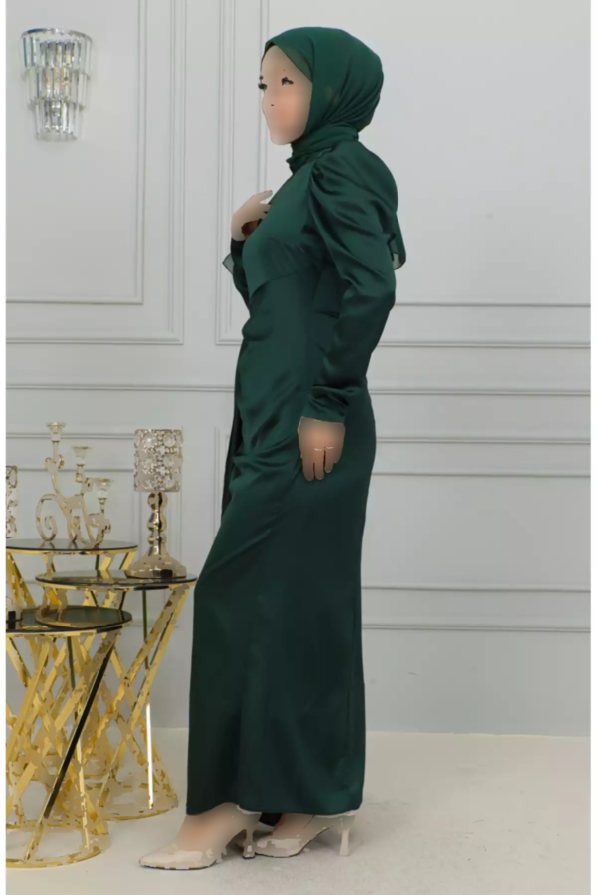 لباس مجلسی ساتن پیله دار سبز زمردی برند sefamerve کد 1758126671