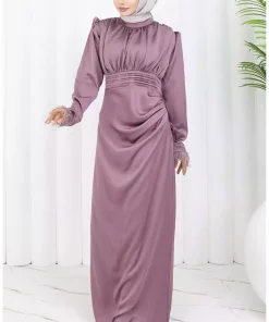 لباس مجلسی ساتن پیله دار رنگ گل رز برند sefamerve کد 1758124266