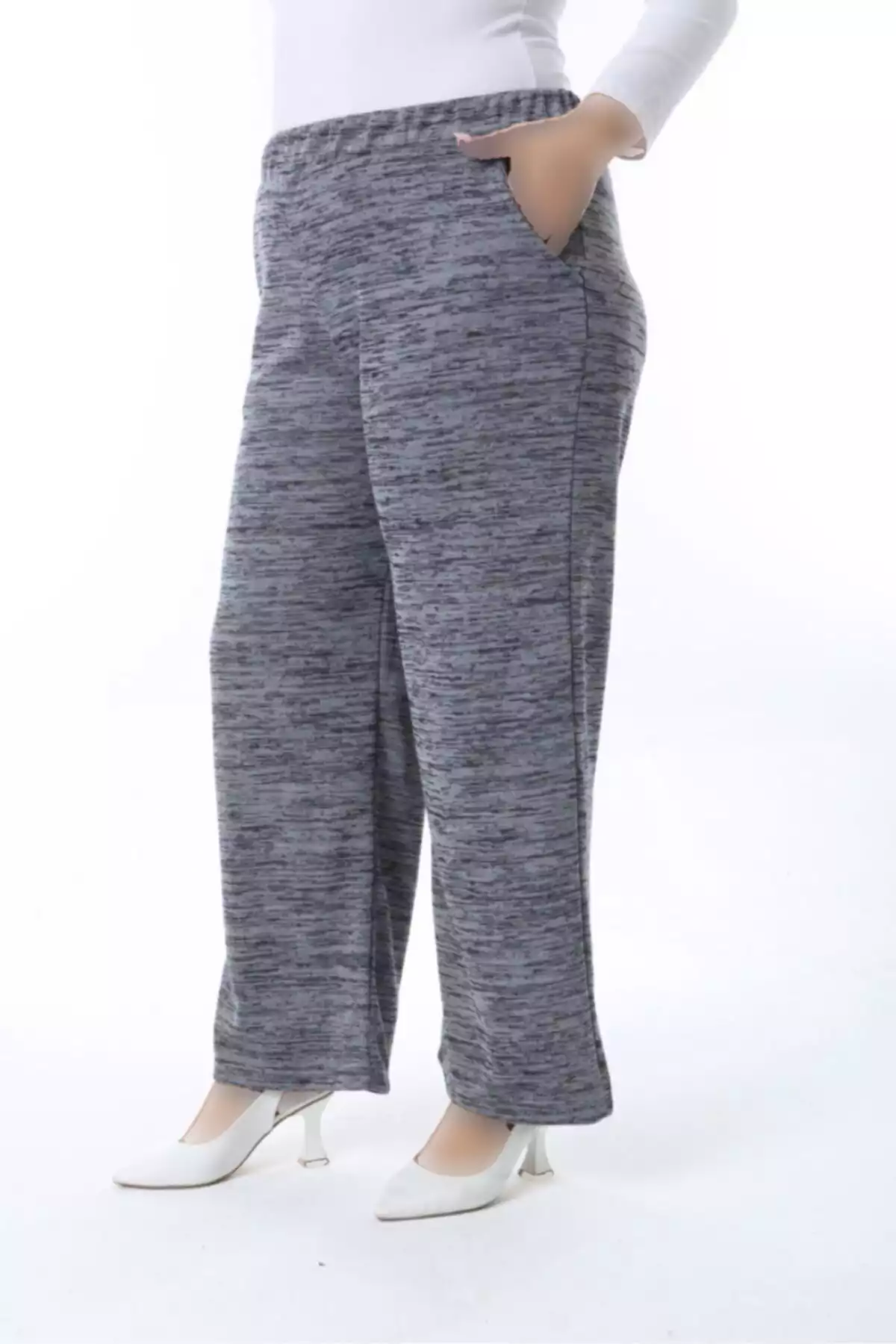 جیب دار بافتنی دور کمر فولادی کشی سایز بزرگ سرمه ای شلوار زنانه برند Şans کد 1757943667