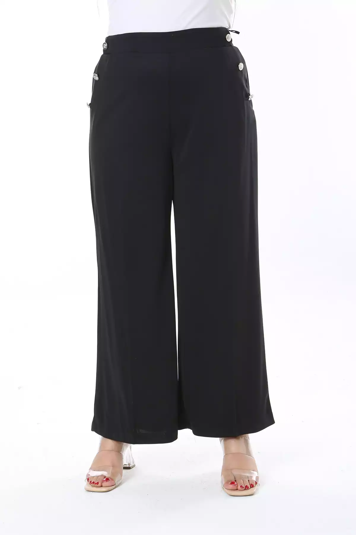 جیب دار دور کمر گشاد کشی عقب سایز بزرگ شلوار مشکی زنانه برند Şans کد 1757954465