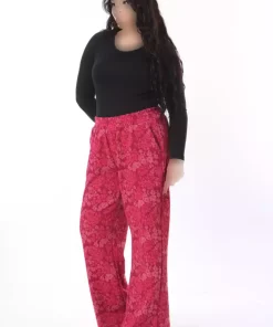 جیب دار کمر کشی گلدار سایز بزرگ شلوار زنانه برند Şans کد 1757943669