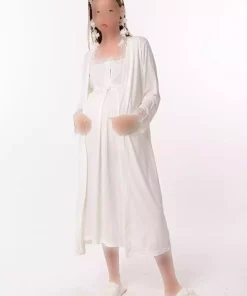 ست لباس شب بلند و گشاد شیری بارداری برند ByLohusa کد 1758055269