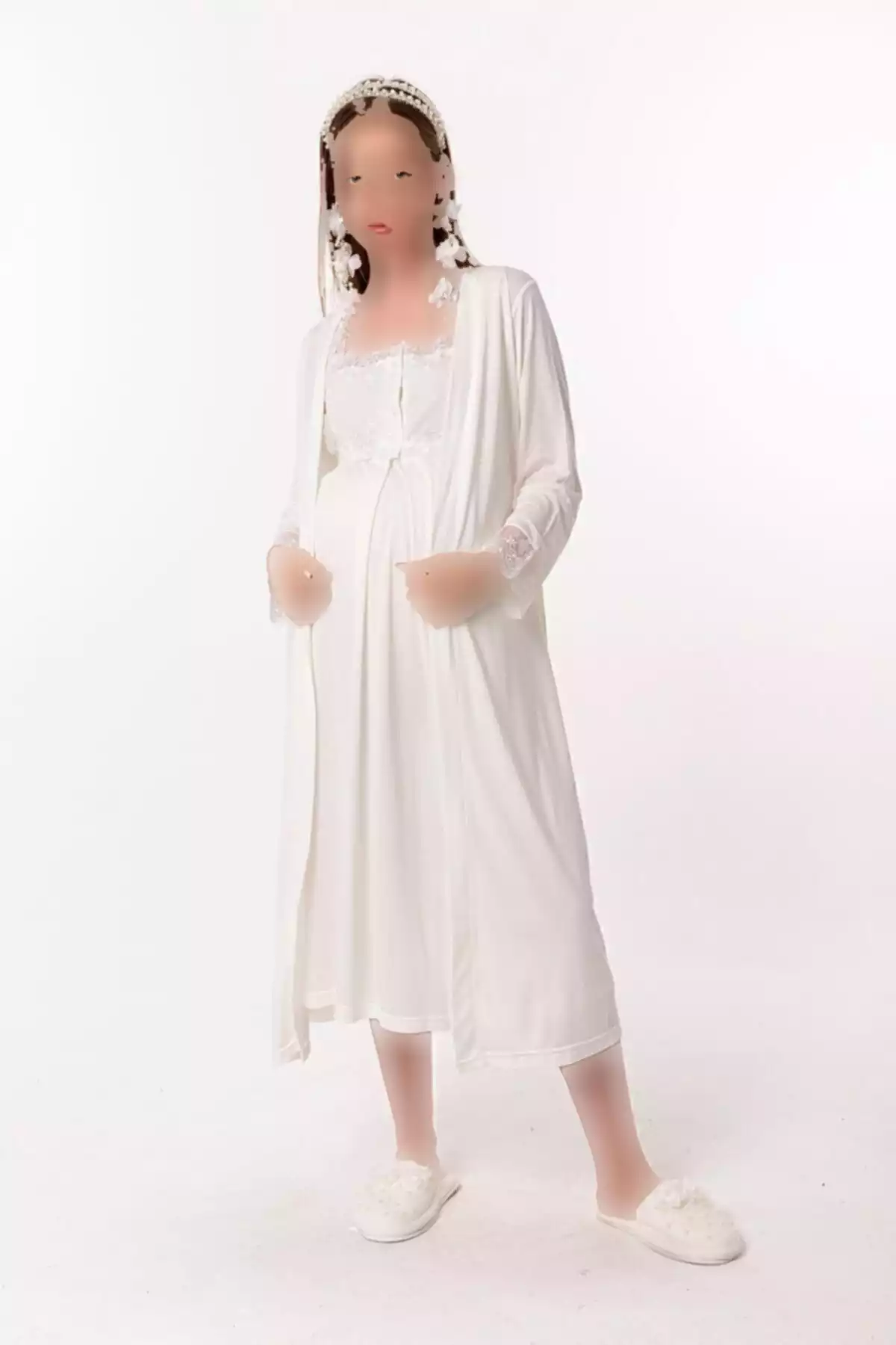 ست لباس شب بلند و گشاد شیری بارداری برند ByLohusa کد 1758055269