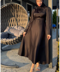 پیراهن شب ساتن مشکی با طراحی چیندار ۵۵۱۴-۰۶ کد 1758126724