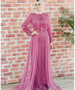 لباس مجلسی با تور، کد 5346-05، رنگ گل صورتی. کد 1758124271