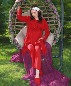 ست پیژامه سهتکه دخترانه با دکمههای دانتل و آستین بلند برای بارداری. کد 1758224527