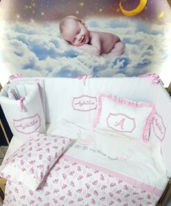 ست خواب نوزاد الیت سری 60x120 پنبهای - گهواره صورتی، محافظ و بالش دارای گلدوزی. کد 1756924873