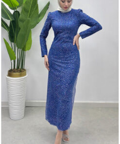 لباس مجلسی توری با لمینت 5517-01 آبی کد 1758126730