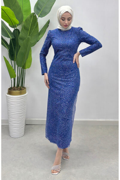 لباس مجلسی توری با لمینت 5517-01 آبی کد 1758126730