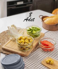 کاسه شیشه‌ای با درب خاکستری برای نگهداری، ۴۰۰ سی‌سی، شامل ۸ نوع صبحانه کد 1757662807