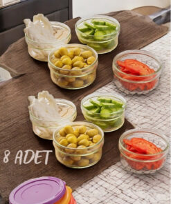 زوری ظروف شیشهای نگهداری غذا ۴۰۰ سی سی - ۸ عدد، با درب رنگی. کد 1758220871