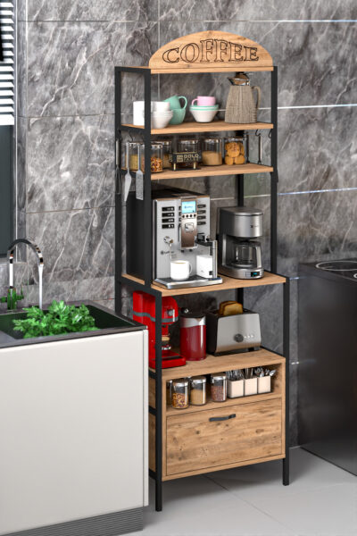 قفسه چندمنظوره قهوه و آشپزخانه با فریم فلزی، چوب اقیانوسی. کد 1757972465