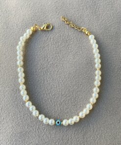 دستبند با طراحی چشم نظر و مروارید کد 1757010131