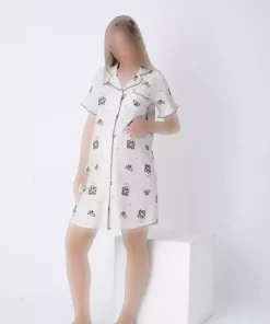 لباس شب پیراهن دکمهدار پارچه بافته شده یقه طرحدار آستین از جلو بارداری برند Miss Dünya Lissa کد 1758057671