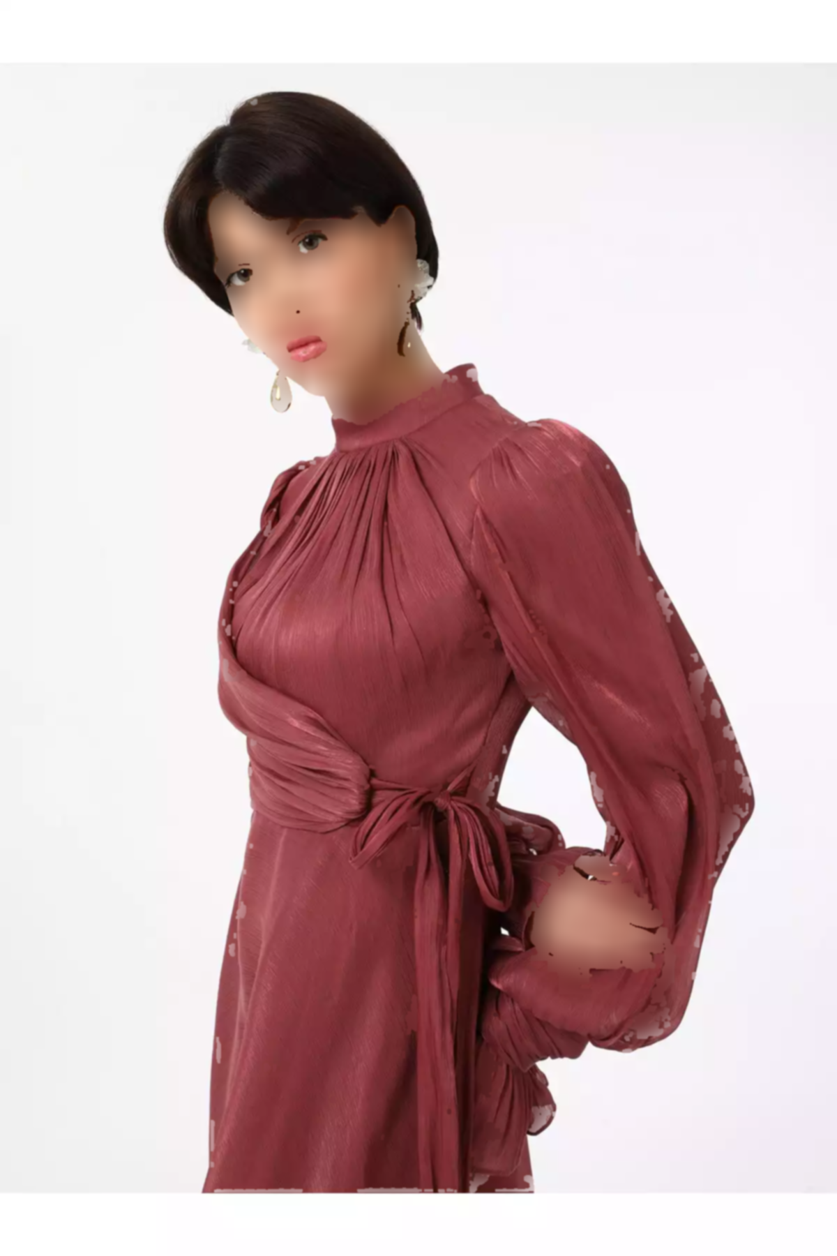 لباس مجلسی پوشیده ابریشم رنگ گل رز تیره یوریو برند Refka کد 1758121871