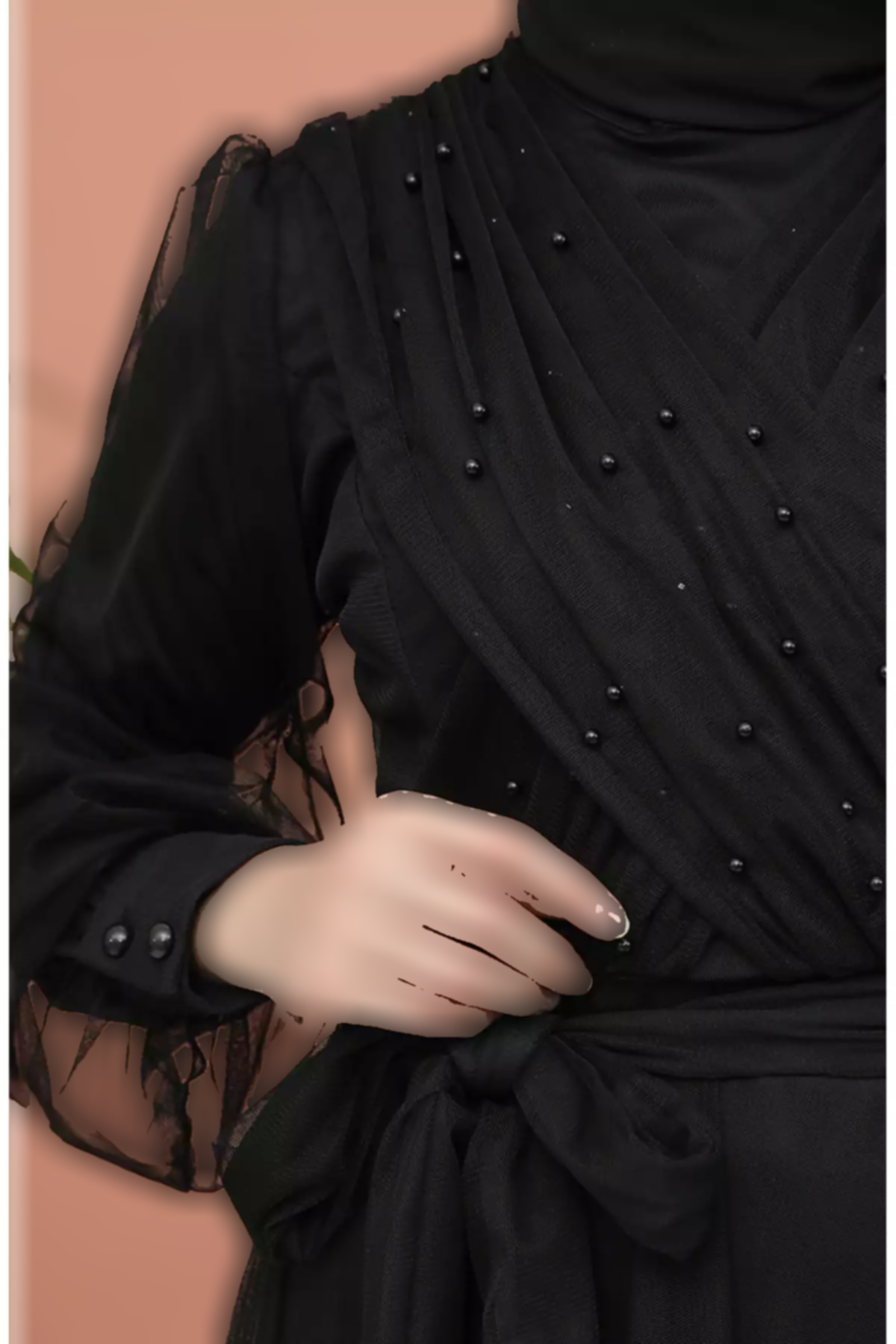 لباس مجلسی توری 01مشکی مروارید دوزی شده برند sefamerve کد 1758123125