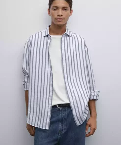 پیراهن متناسب کتان راهراه برند Massimo Dutti کد 1757751968