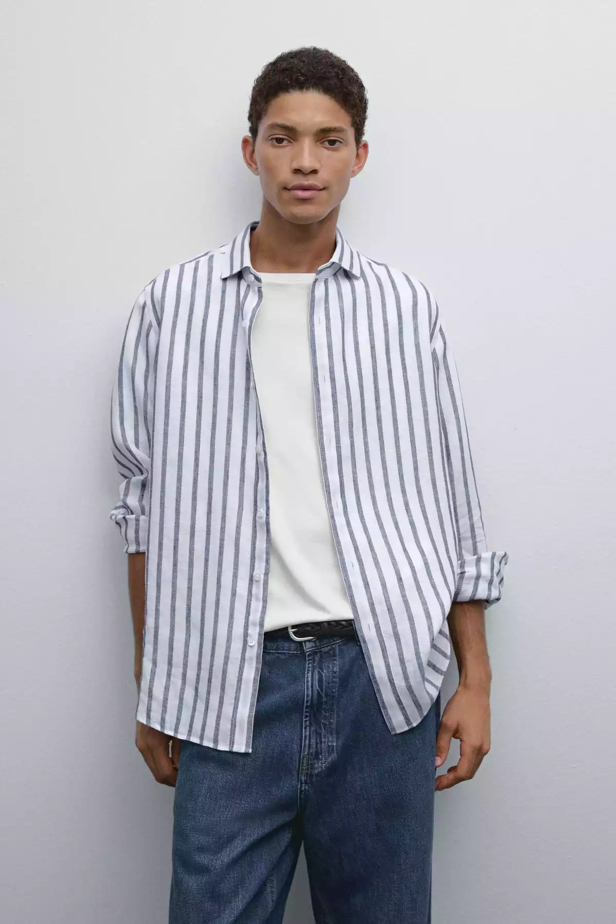 پیراهن متناسب کتان راهراه برند Massimo Dutti کد 1757751968