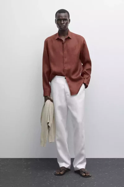 پیراهن اسلیم فیت 100کتان برند Massimo Dutti کد 1757751969