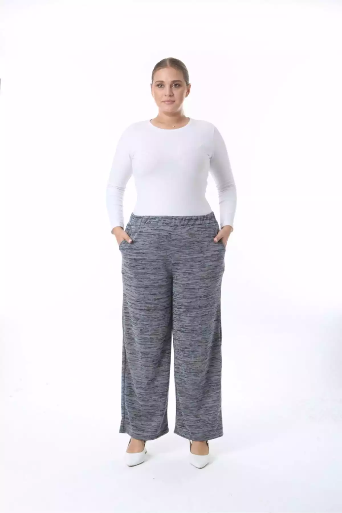 جیب دار بافتنی دور کمر فولادی کشی سایز بزرگ سرمه ای شلوار زنانه برند Şans کد 1757943667