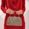 کیف مجلسی نگین دار طلایی زنانه برند ROZA CANTA کد 1758390129