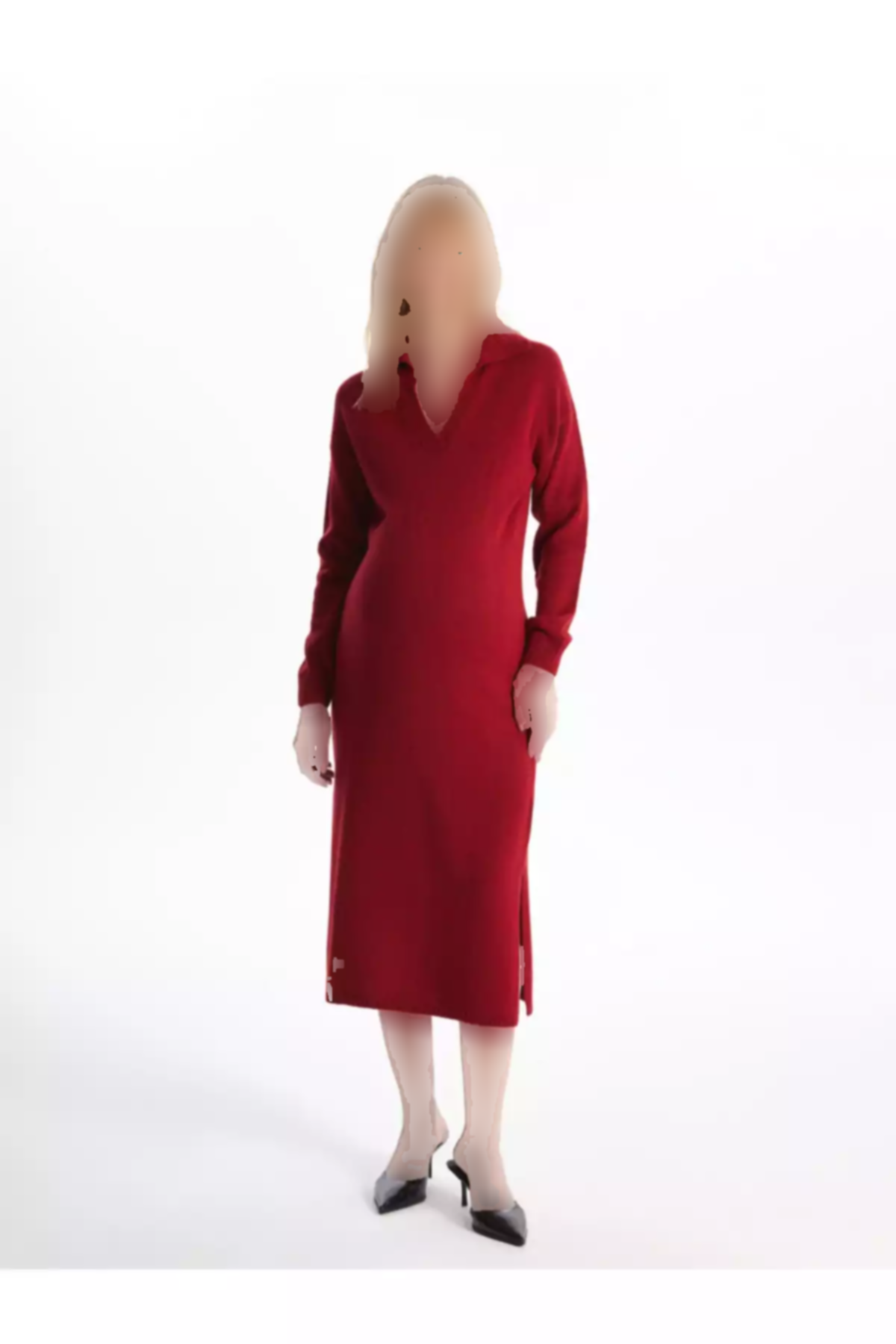 پیراهن بافتنی ساده آستین بلند یقه سه دکمه بارداری برند LC Waikiki کد 1759254670