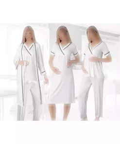 ست لباس شب پیژامه 4تکه آستین کوتاه طرحدار نوار بلند و گشاد بارداری برند Miss Dünya Lissa کد 1757047268