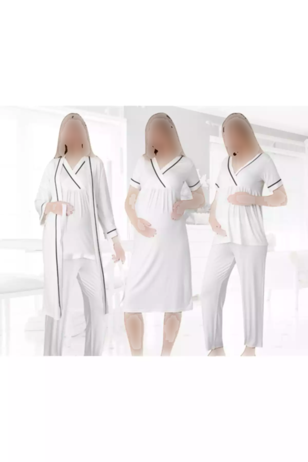 ست لباس شب پیژامه 4تکه آستین کوتاه طرحدار نوار بلند و گشاد بارداری برند Miss Dünya Lissa کد 1757047268