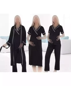 ست لباس شب پیژامه 4تکه آستین کوتاه طرحدار نوار بلند و گشاد بارداری برند Miss Dünya Lissa کد 1757668750