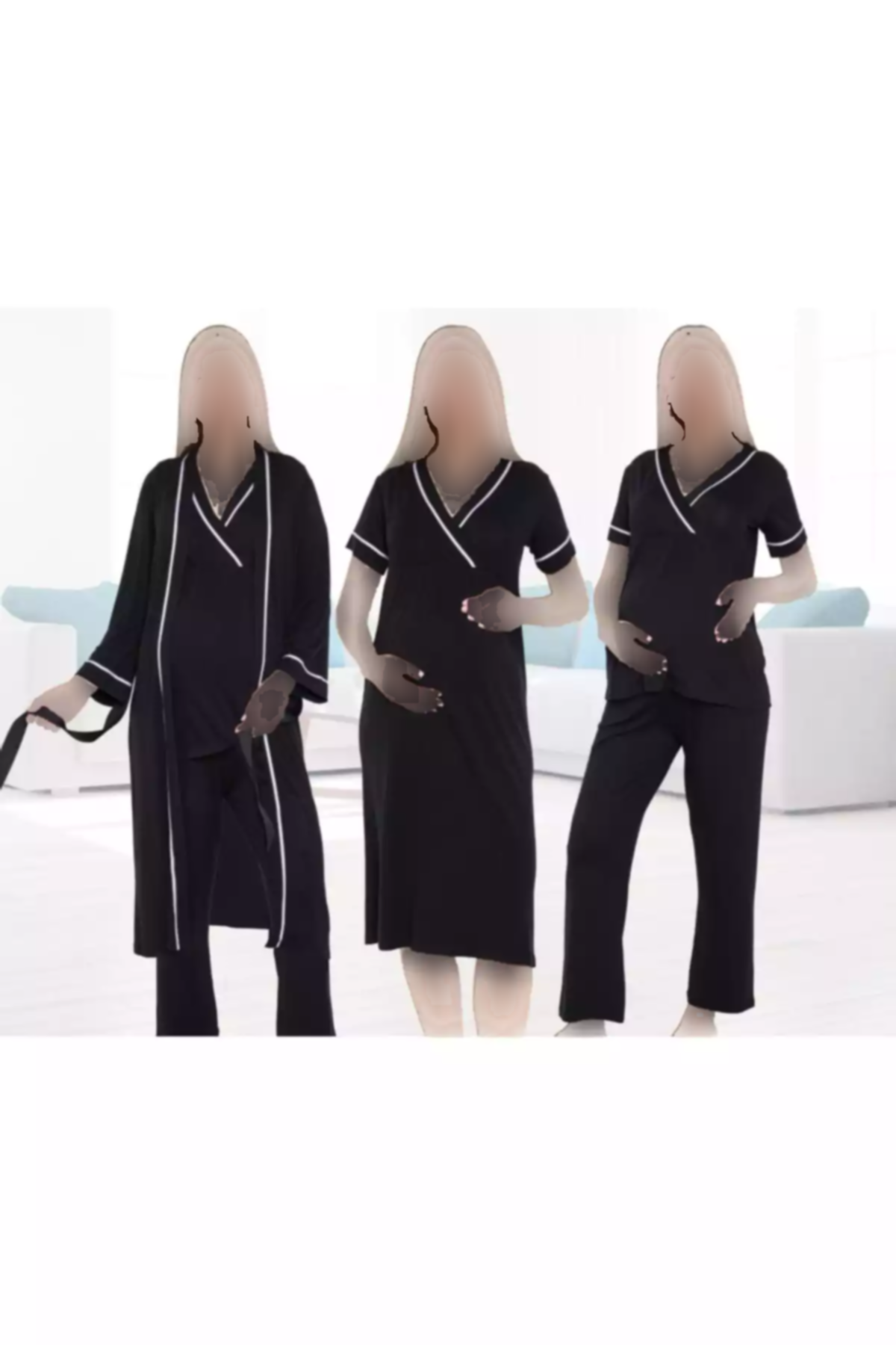 ست لباس شب پیژامه 4تکه آستین کوتاه طرحدار نوار بلند و گشاد بارداری برند Miss Dünya Lissa کد 1757668750