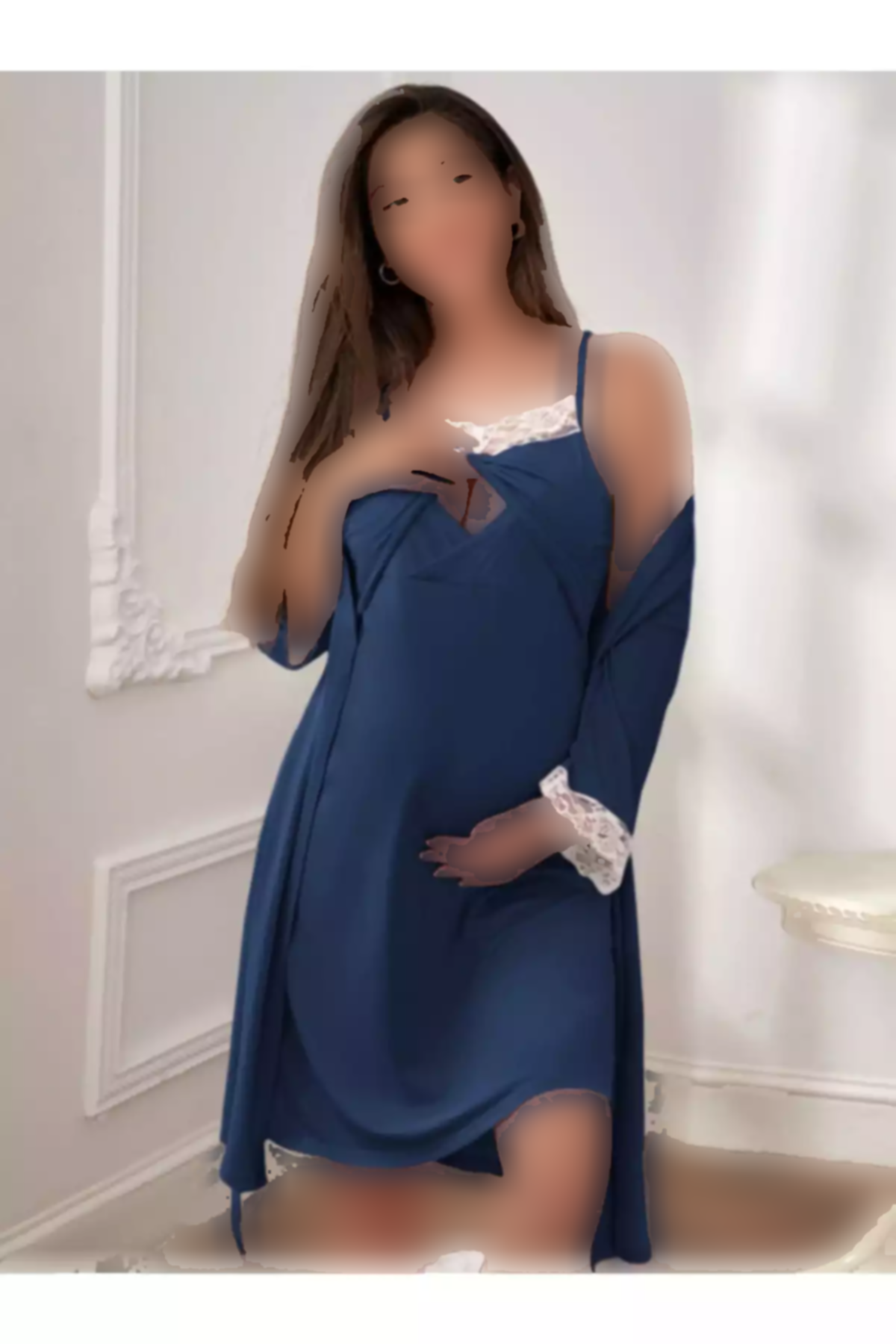 ست لباس شب بلند و گشاد طرح توری بنددار بارداری برند Miss Dünya Lissa کد 1758057723