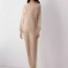 شلوار راحتی دور کمر بلند طرحدار پنبه دوزی شده بژ سعود برند Penti کد 1757202548