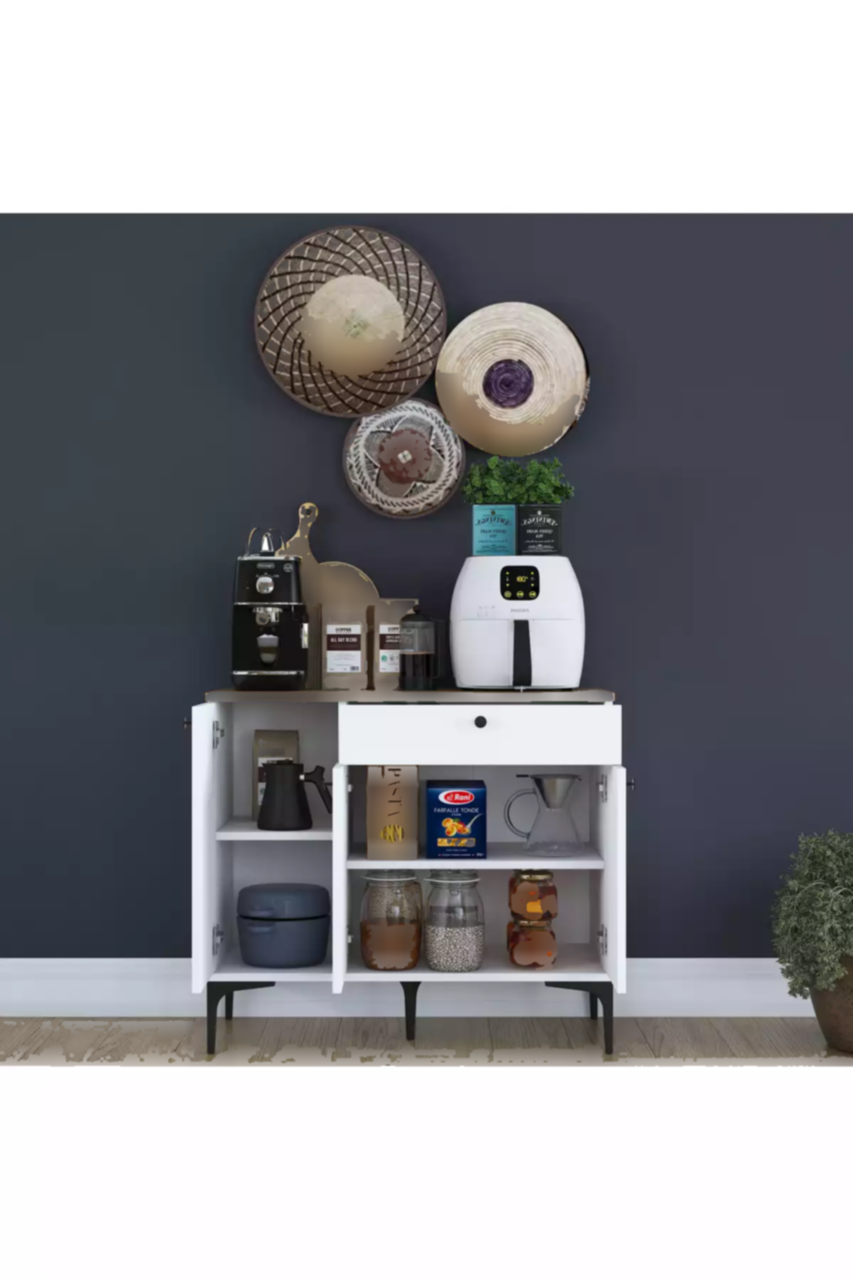 سبد کابینت کمد آشپزخانه گوشه ای درخت گردو 1کشودار 3دربدار 4قهوه سفید چند کاربردی برند Rani Mobilya کد 1758001267