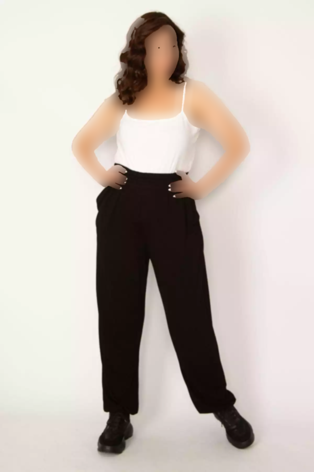 اسپرت پاچه جیب دار برش راحت کمر طرحدار لاستیک سایز بزرگ شلوار مشکی زنانه برند Şans کد 1757954471