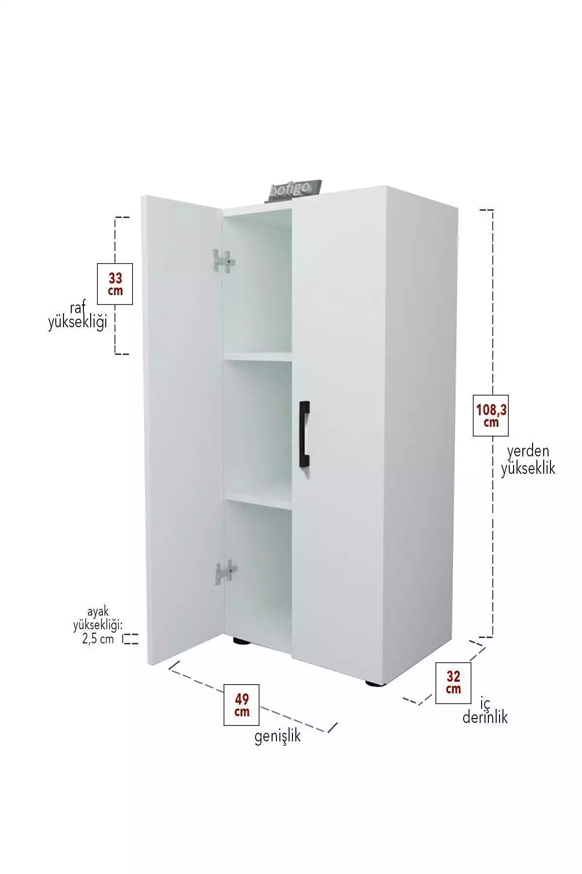 کمد کابینت حمام آشپزخانه 2دربدار 3طبقه دار سفید جانکیل چند کاربردی برند Bofigo کد 1758357667